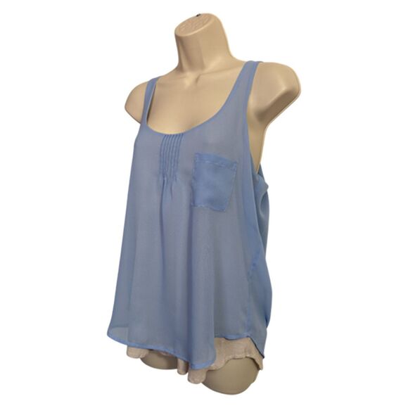Eclair Blue Sheer Layer With Taupe Inner Layer Scoop Neck Tank Top Size M - Picture 4 of 9